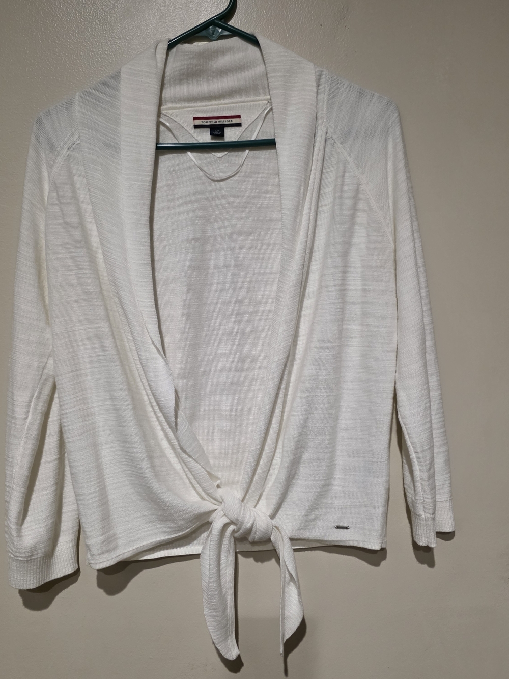 Tommy Hilfiger Cream Open-Front Draped Cardigan SZ Small Tie Front - Picture 2 of 8